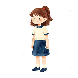 水彩风小女孩校服插画设计素材
