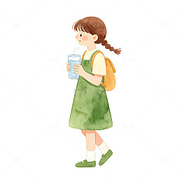 水彩风小女孩手绘背书包设计素材