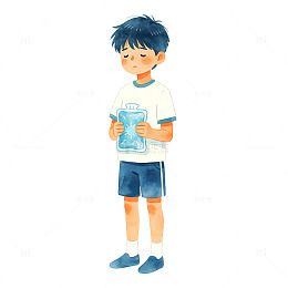 水彩风男孩手持冰袋插画设计素材