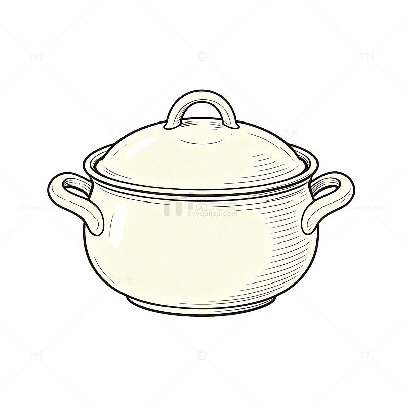 线描风厨房锅具手绘设计素材