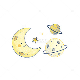 卡通风宇宙星球月亮手绘插画素材