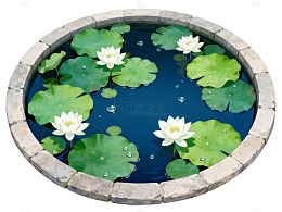 水彩风池塘睡莲手绘设计素材