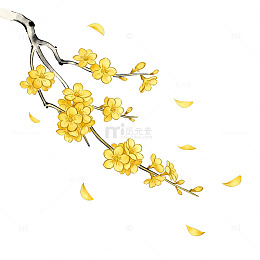 水墨风迎春花枝手绘插画设计素材