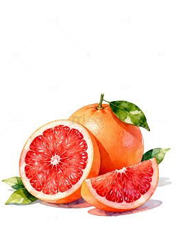 水彩风新鲜葡萄柚水果插画素材
