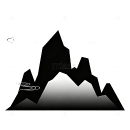 剪影风山峰云雾黑白插画设计素材