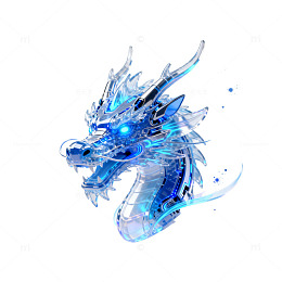 科幻风冰晶龙首3D渲染设计素材