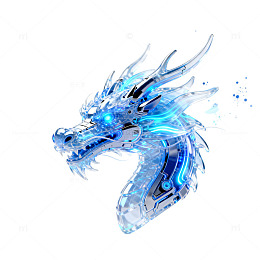 冰晶风蓝色龙首数字艺术设计素材