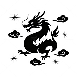 剪纸风中国龙祥云图案设计素材