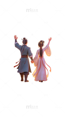 国风古装情侣背影插画设计素材