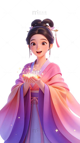国风动画古装少女发光手绘设计素材