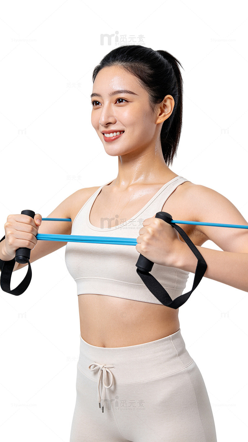 清新风健身女性拉力带运动设计素材