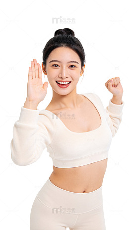 简约风健身女孩活力挥手设计素材