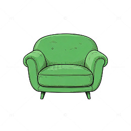 手绘风绿色单人沙发插画设计素材