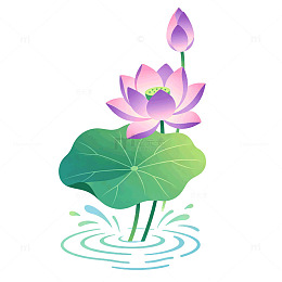 卡通风荷花池塘手绘莲花设计素材