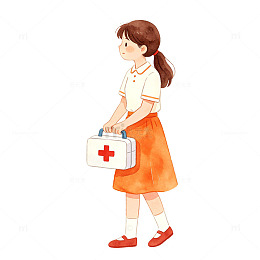 水彩风小女孩手提急救箱插画素材