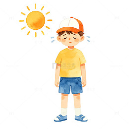 水彩风夏日男孩阳光手绘插画素材