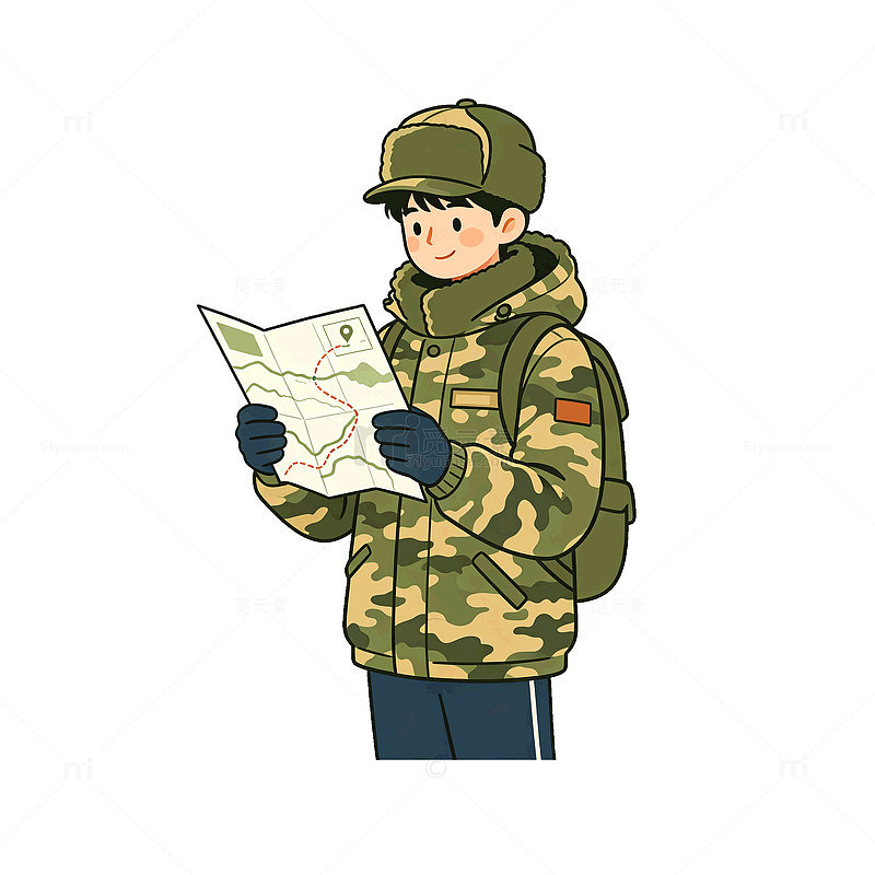 卡通风户外探险男孩地图设计素材