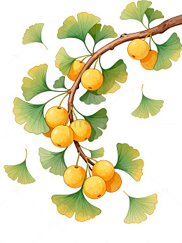 插画风银杏枝果实手绘设计素材
