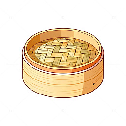 卡通风格竹制蒸笼插画设计素材