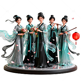 国风古装仕女群像3D模型素材