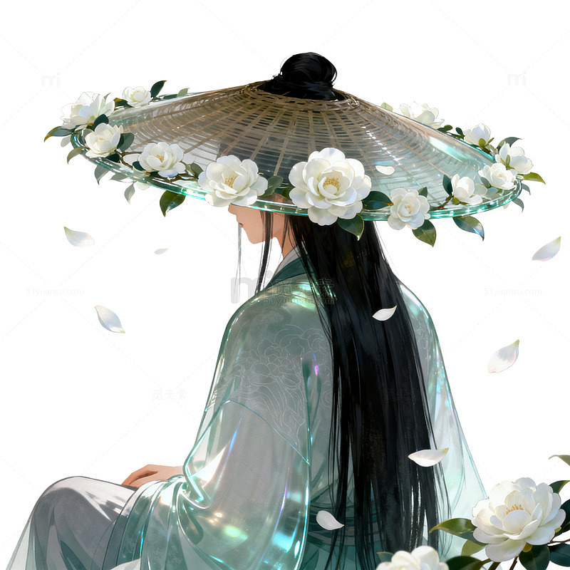 国风古风女子花伞插画设计素材