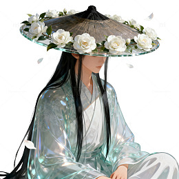 国风古装女子花伞插画设计素材