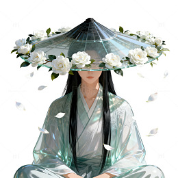 国风古风女子花伞插画设计素材