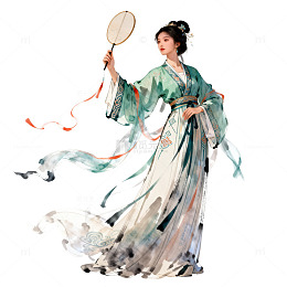 国风水墨古风仕女手绘设计素材