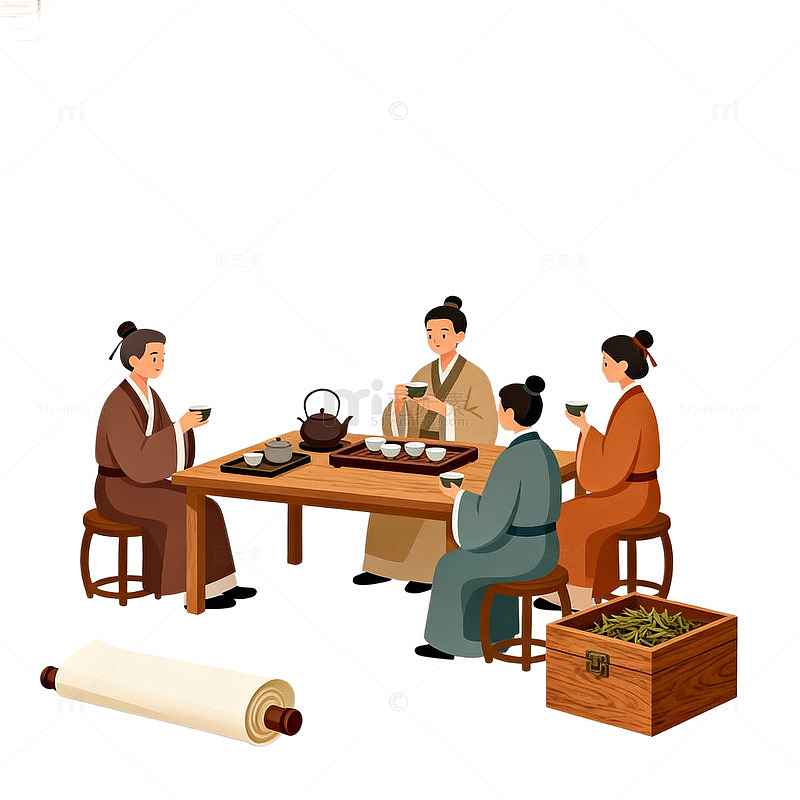 国风古风茶会人物插画设计素材