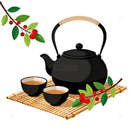 插画风茶道静谧手绘茶具设计素材