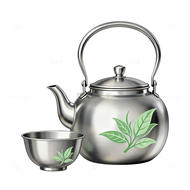 国风茶文化金属茶壶茶杯插画素材