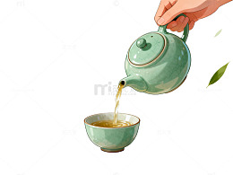 插画风竹林茶道手绘泡茶场景设计素材