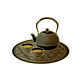 复古风茶具套装插画设计素材