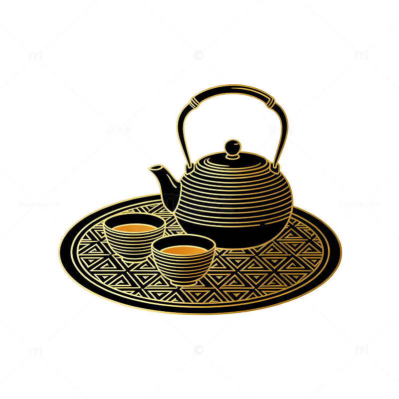 复古风茶具套装插画设计素材