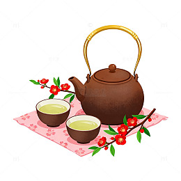 插画风茶道静谧手绘茶具设计素材