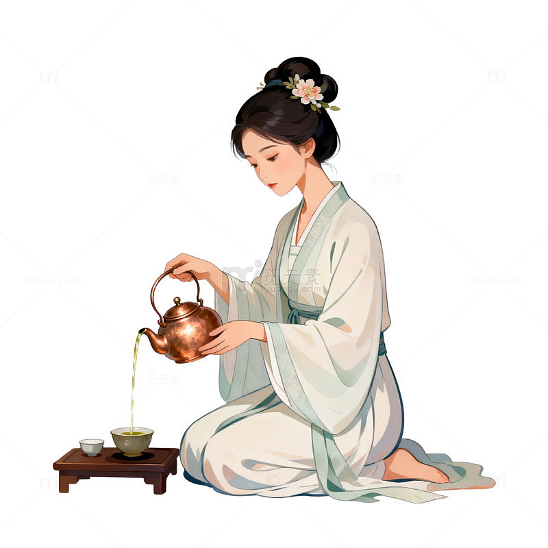 国风古风女子泡茶插画设计素材