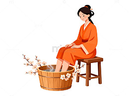 插画风女子泡脚养生设计素材