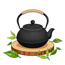 卡通风格茶壶茶叶插画设计素材