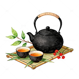 水彩风茶具静物手绘插画设计素材