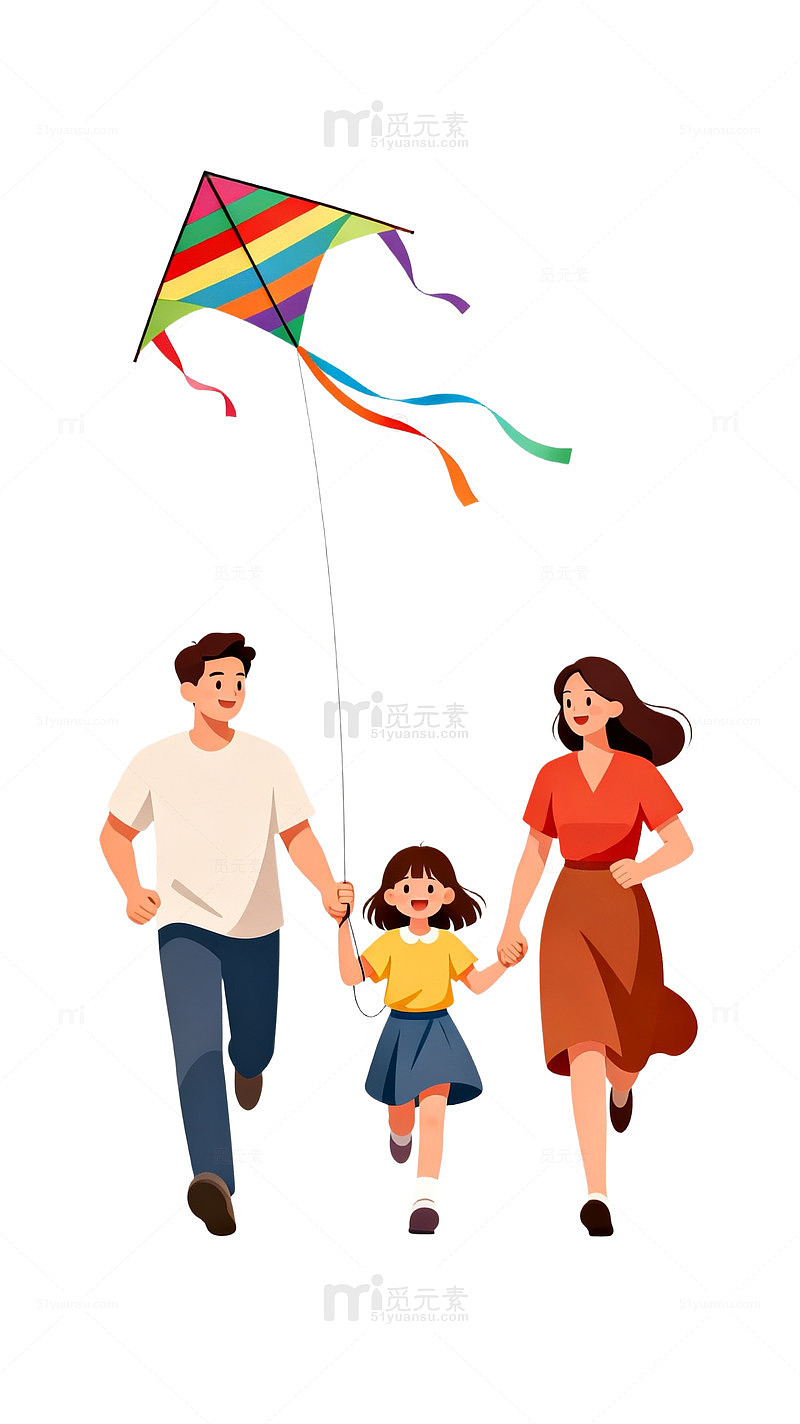 扁平风家庭放风筝插画设计素材