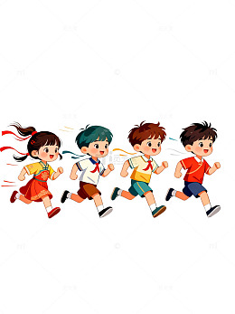 卡通风格儿童奔跑运动插画素材