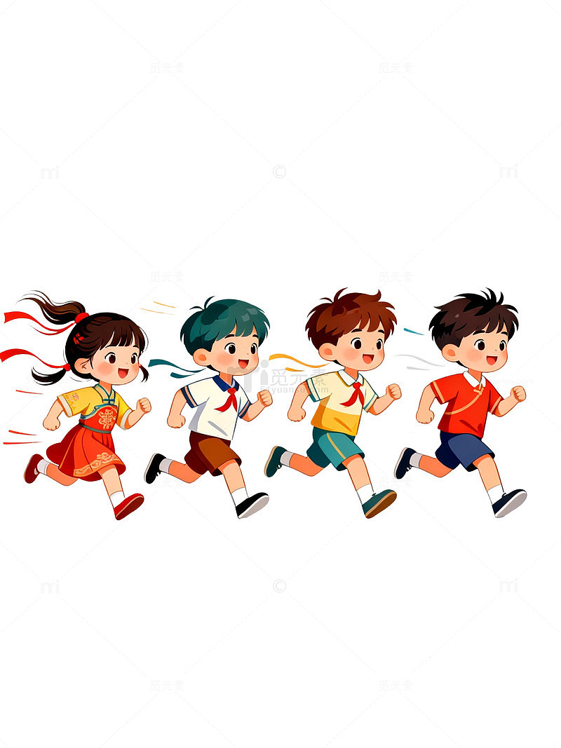 卡通风格儿童奔跑运动插画素材
