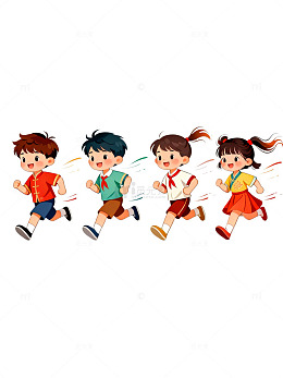 卡通风格儿童奔跑运动插画素材