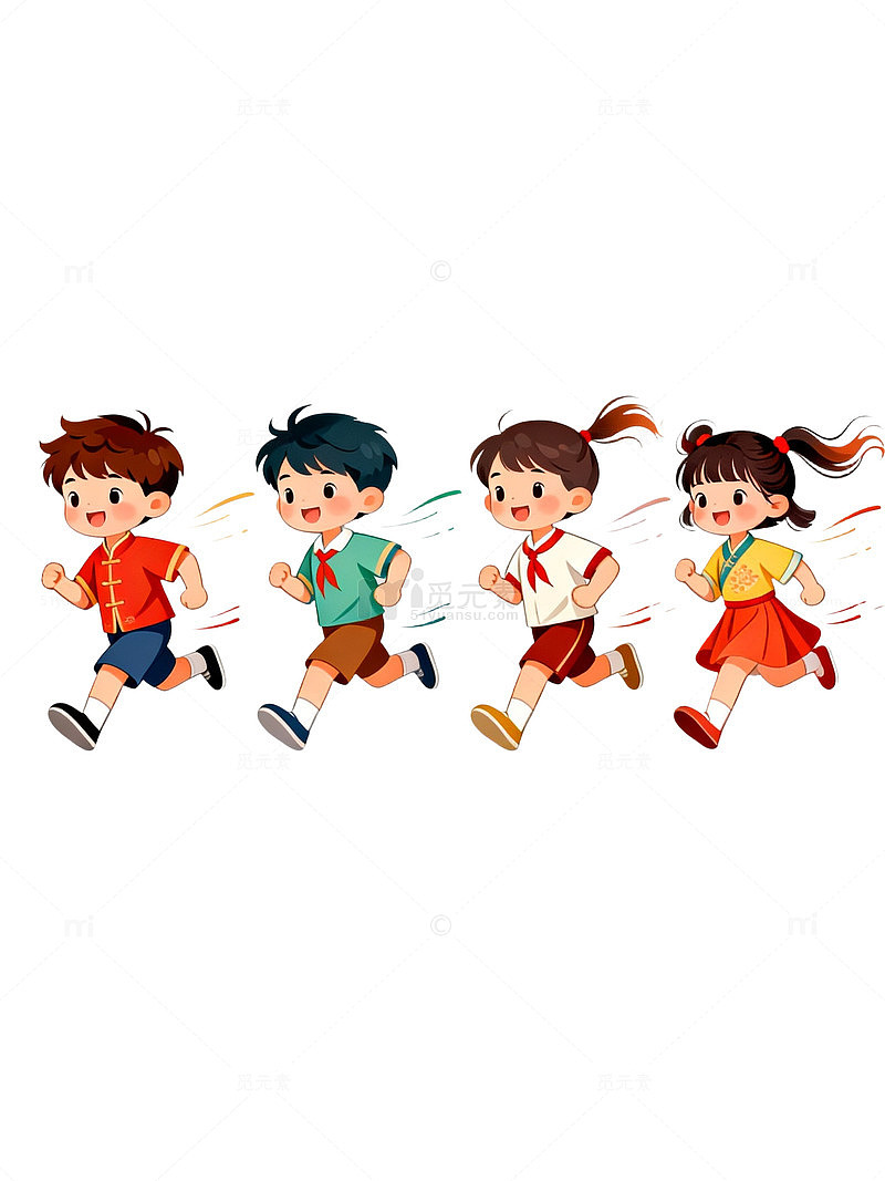 卡通风格儿童奔跑运动插画素材
