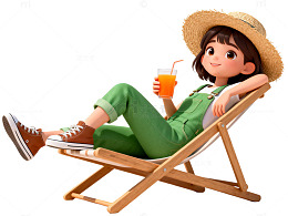 卡通风夏日休闲女孩躺椅设计素材