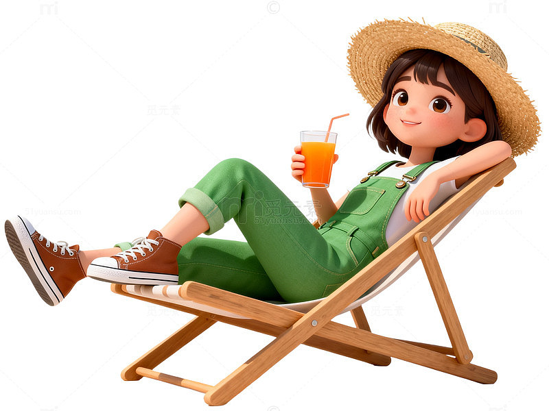 卡通风夏日休闲女孩躺椅设计素材