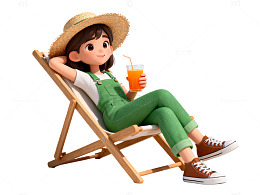 卡通风格夏日休闲女孩躺椅设计素材