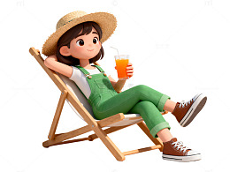 卡通风夏日休闲女孩躺椅设计素材