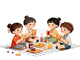 卡通风儿童野餐手绘美食设计素材