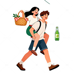 卡通风情侣出游插画设计素材